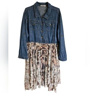 Origami Women's Denim & Floral Lace Jacket/ Duster  Size 2X